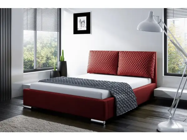 PRATO T2 łóżko tapicerowane 140x200 ze stelażem i pojemnikiem, ozdobne poduchy